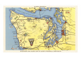 Map of Olympic Peninsula, Washington Prints