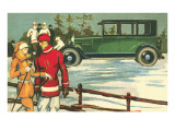 Vintage Touring Car with Skiers Lámina giclée