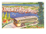 Tour Bus by Seattle, Washington, Illustration Giclee Print