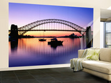 Harbour Bridge at Dawn, Seen from Blue Point, Boats in Foreground are Moored at Lavender Bay Wall Mural – Large por Ross Barnett