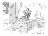 A man is seen reclining next to a table where he is selling maps.  - New Yorker Cartoon Premium Giclee Print by Danny Shanahan