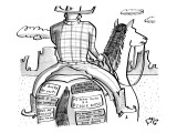 A cowboy rides a horse whose rear end is plastered with bumper stickers. - New Yorker Cartoon Premium Giclee Print by Farley Katz