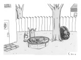 Two children excitedly look at a web disguised as a trampoline, while a sp… - New Yorker Cartoon Premium Giclee Print by Zachary Kanin