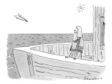 A man stands on a boat staring at an incoming paper airplane. - New Yorker Cartoon Premium Giclee Print by Danny Shanahan