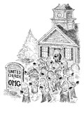 A crowd disperses outside a church; their eyes glued to handheld devices. … - New Yorker Cartoon Premium Giclee Print by Edward Koren