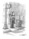 A man carries his grandfather and child in a baby backpack. - New Yorker Cartoon Premium Giclee Print by Jason Patterson