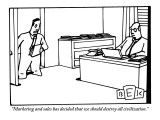 "Marketing and sales has decided that we should destroy all civilization." - New Yorker Cartoon Premium Giclee Print by Bruce Eric Kaplan