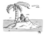 A man sits on a deserted island with two boxes: one labelled "In" and the … - New Yorker Cartoon Premium Giclee Print by Farley Katz