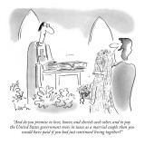 "And do you promise to love, honor, and cherish each other, and to pay the…" - New Yorker Cartoon Premium Giclee Print by Arnie Levin