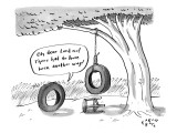 One tire finds another that has hung itself from a tree (becoming a tire-s… - New Yorker Cartoon Premium Giclee Print by Farley Katz