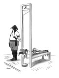 A court jester is awaiting the guillotine and a pie sits where his head wi… - New Yorker Cartoon Premium Giclee Print by Tom Cheney