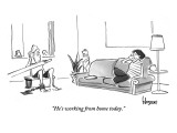 "He's working from home today." - New Yorker Cartoon Premium Giclee Print by John Klossner