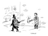 A magician points his wand at a beggar's hat, which is intended for money.… - New Yorker Cartoon Premium Giclee Print by David Sipress
