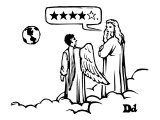 God to an angel on a cloud overlooking earth. God's speech bubble contains… - New Yorker Cartoon Premium Giclee Print by Drew Dernavich