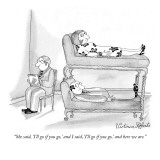 "She said, 'I'll go if you go,' and I said, 'I'll go if you go,' and here …" - New Yorker Cartoon Premium Giclee Print by Victoria Roberts