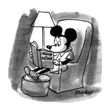 Mickey Mouse reading a English/French dictionary.  Refers to the recent an… - New Yorker Cartoon Premium Giclee Print by Frank Modell