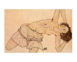 Knielende, Halfnaakte Vrouw, Naar Links Gebogen Prints by Egon Schiele