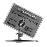 Man in suit carrying the "Uncle Sam Card" on hid back. - New Yorker Cartoon Premium Giclee Print by Kenneth Mahood
