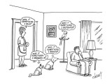 Man sits in a chair looking angry.  Wife thinks: 'Was it something I said?…' - New Yorker Cartoon Premium Giclee Print by Tom Cheney