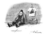 A homeless man is selling T-shirts that have a picture of himself, as home… - New Yorker Cartoon Premium Giclee Print by Mike Twohy