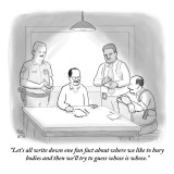 "Let's all write down one fun fact about where we like to bury bodies and …" - New Yorker Cartoon Premium Giclee Print by Paul Noth