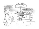 Sidewalk hot dog vendor on street corner has sign on his cart "CLOSED FOR … - New Yorker Cartoon Premium Giclee Print by Arnie Levin