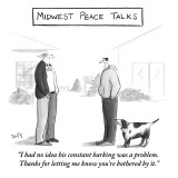 "I had no idea his constant barking was a problem. Thanks for letting me k…" - New Yorker Cartoon Premium Giclee Print by Julia Suits