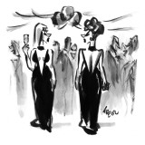 Two women wearing the same dress at a cocktail party pass each other. - New Yorker Cartoon Premium Giclee Print by Lee Lorenz