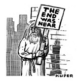 An old prophet-figure stands at a street corner, holding a sign that reads… - New Yorker Cartoon Premium Giclee Print by Peter Kuper
