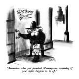 "Remember what you promised Mommy—no screaming if your stylist happens to … Premium Giclee Print by Donald Reilly