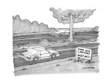 Car passes a sign that says 'Food, Gas, Lawyers next exit'. - New Yorker Cartoon Premium Giclee Print by Mick Stevens
