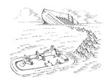 A cruise ship is sinking, and a woman pours glasses of champagne in a life… - New Yorker Cartoon Premium Giclee Print by John O'brien