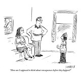 "How am I supposed to think about consequences before they happen?" - New Yorker Cartoon Premium Giclee Print by David Sipress