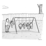 A man is seen swinging a group of kids like a set of Newton's Cradle. - New Yorker Cartoon Premium Giclee Print by Zachary Kanin