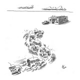 Convoy of FDA trucks converge on a lonely diner as if they were SWAT team … - New Yorker Cartoon Premium Giclee Print by Frank Cotham