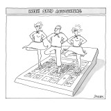 Three people perform traditional Irish dance on top of an oversize calculator. - New Yorker Cartoon Premium Giclee Print by Jack Ziegler