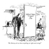 "Ms. Burney, do we have anything on right and wrong?" - New Yorker Cartoon Premium Giclee Print by Robert Weber