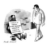 Man on the street with sign "Forgot To Phrase "Final Jeopardy" Answer in  … - New Yorker Cartoon Premium Giclee Print by Buck Brown