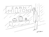 A man looking at a store sign, 'Earn Millions' over a display of a footbal… - New Yorker Cartoon Premium Giclee Print by Ed Arno