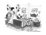 Woman preparing to wake her husband with cymbals. - New Yorker Cartoon Premium Giclee Print by Bernard Schoenbaum