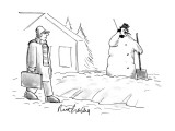 Man walks by a snowman who is holding a cellular phone up to his ear. - New Yorker Cartoon Premium Giclee Print by Mort Gerberg