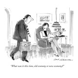 "What was it this time, old economy or new economy?" - New Yorker Cartoon Premium Giclee Print by Bernard Schoenbaum