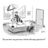 "Do you have any previous whistle-blowing experience?" - New Yorker Cartoon Premium Giclee Print by Christopher Weyant