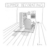 All the furniture in a room is moved around the air conditioner. - New Yorker Cartoon Premium Giclee Print by Zachary Kanin
