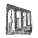 Small boy plugging up hole in aqueduct. - New Yorker Cartoon Premium Giclee Print by Warren Miller