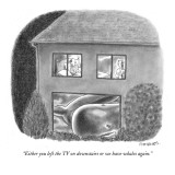 "Either you left the TV on downstairs or we have whales again." - New Yorker Cartoon Premium Giclee Print by Pat Byrnes