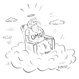 God sits on a throne wearing a shirt reading "O.M.G." - New Yorker Cartoon Premium Giclee Print by David Sipress