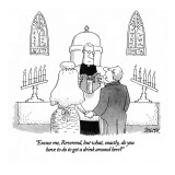 "Excuse me, Reverend, but what, exactly, do you have to do to get a drink …" - New Yorker Cartoon Premium Giclee Print by Jack Ziegler