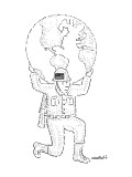 U.S. soldier holding the world on his shoulders, like Atlas.  - New Yorker Cartoon Premium Giclee Print by Robert Mankoff