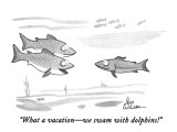 "What a vacation—we swam with dolphins!" - New Yorker Cartoon Premium Giclee Print by Leo Cullum
